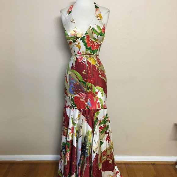 Sue Wong Dresses & Skirts - Sue Wong Halter Floral Peacock Asian design Trumpet Mermaid Formal gown Dress